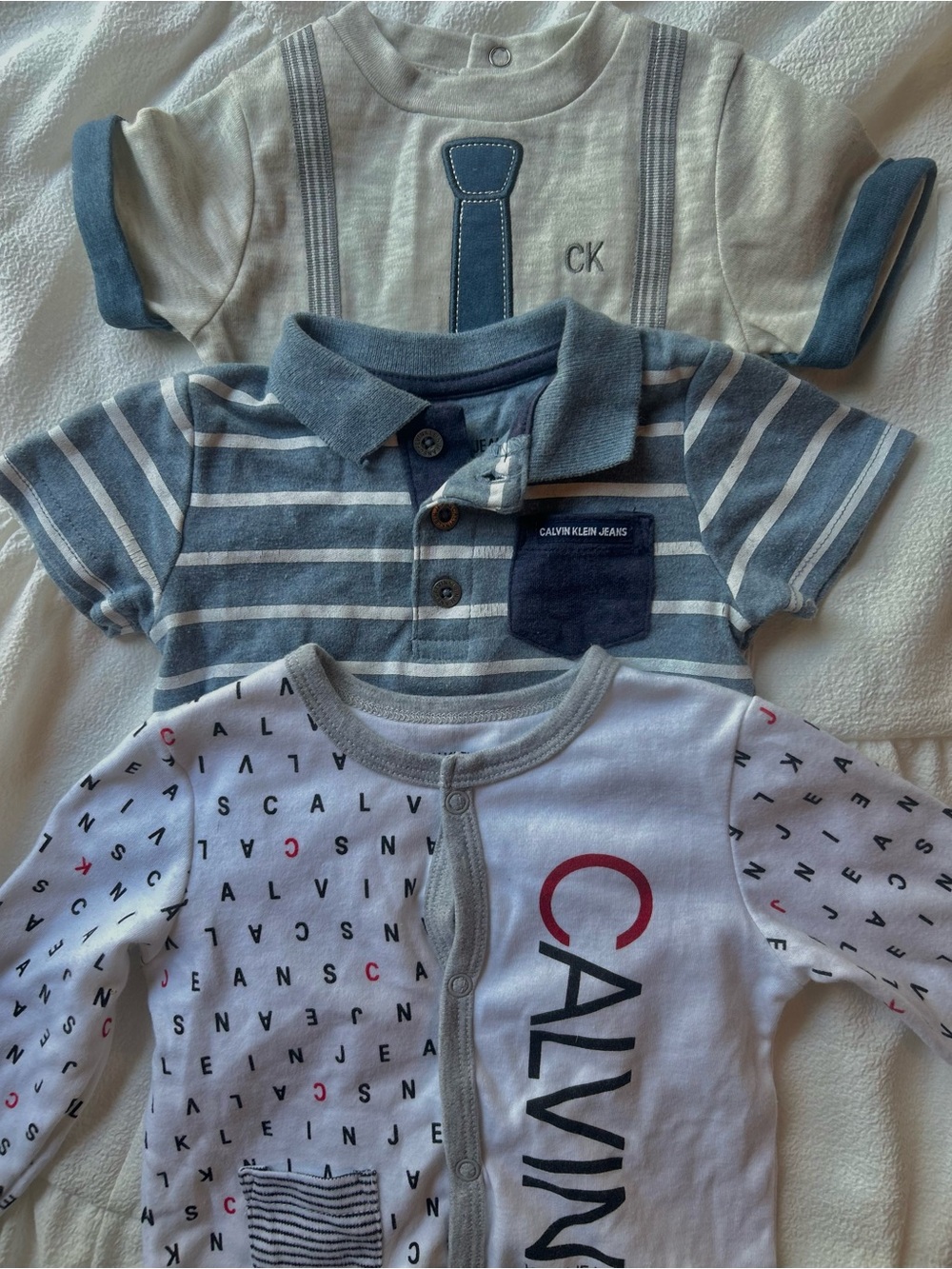 Calvin Klein Blue and White Baby Shirt Set - 3 Pack
